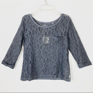 Hollister Grey Floral Lace Half Sleeve Tshirt